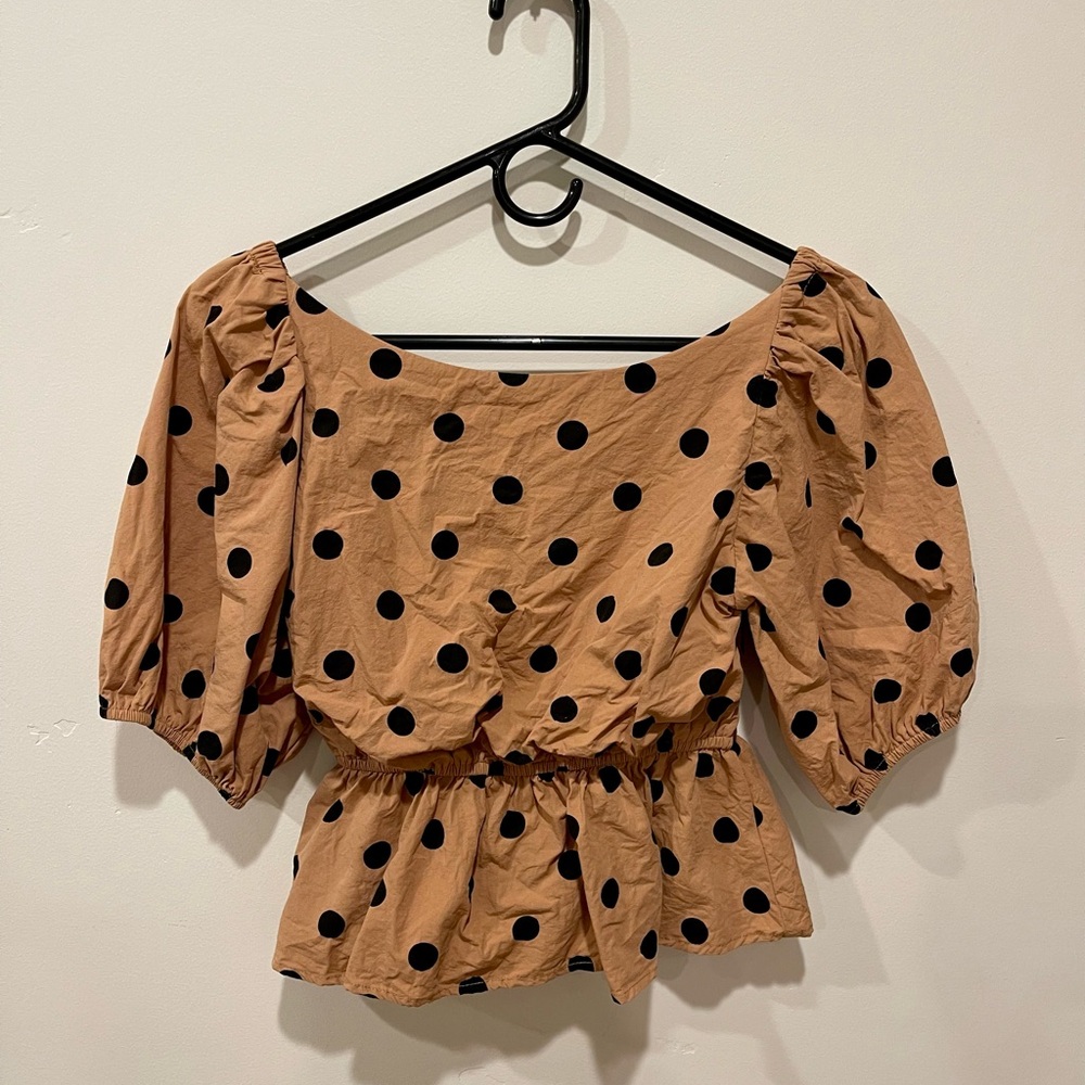 Polka Dot Puff Sleeve Top